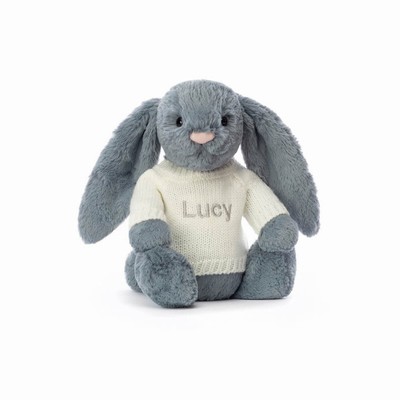 Jellycat Bashful Dusky Blue Bunny with Cream Jumper Australia | 283549MIT